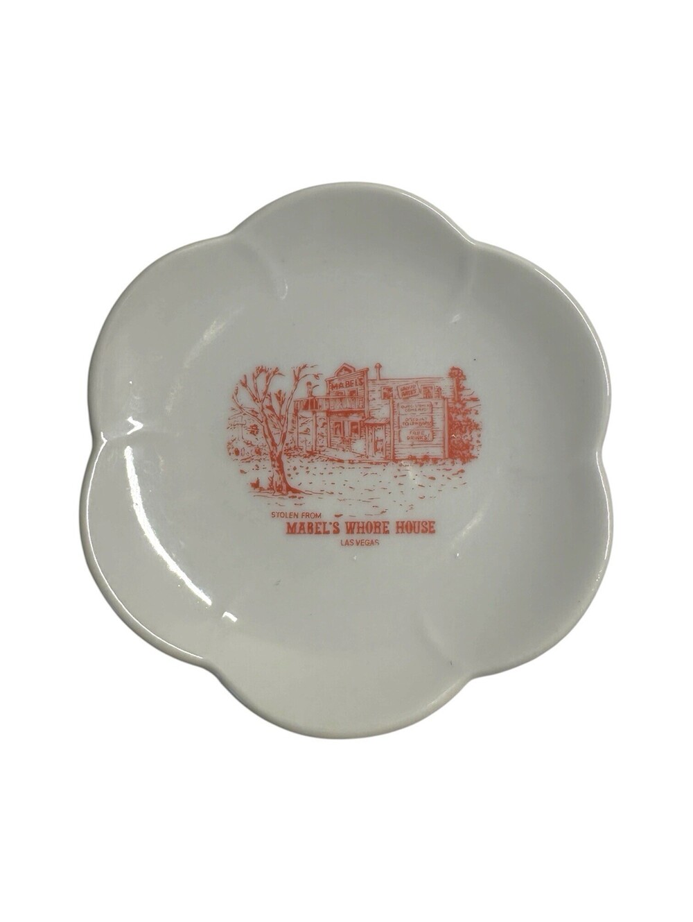 Vintage Las Vegas Mabel’s Whorehouse White Scallop Edge Miniature Trinket Dish